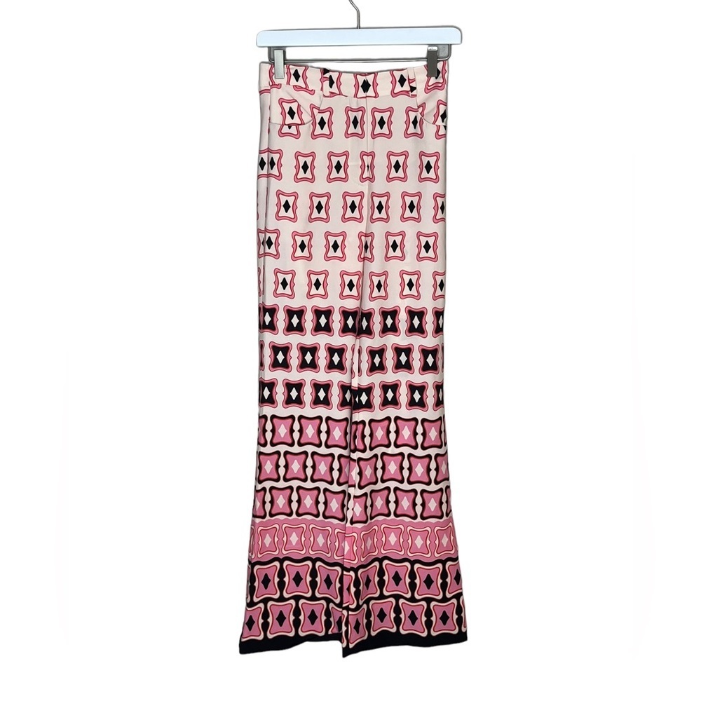 ZARA Blogger Favorite Pink Geometric Flare Leg Pants